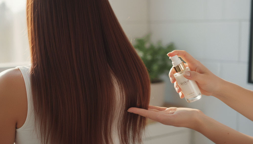 a close up of healthy shiny hair perhaps with a hand gently running through it or a product being