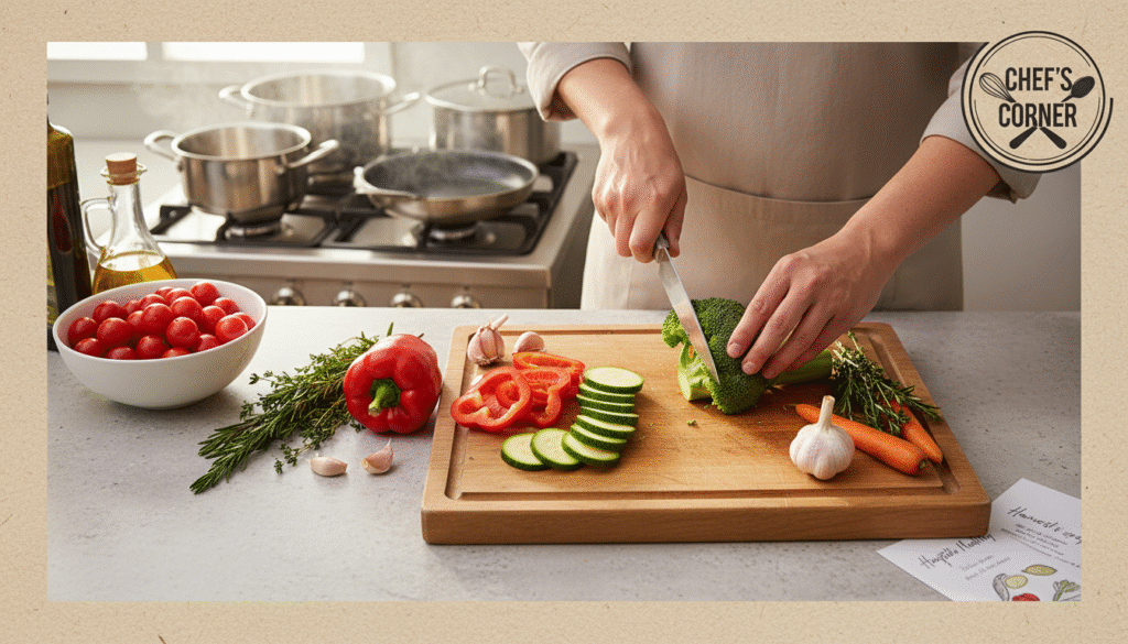 Food Being Prepared With Various Ingredients On A Wooden Cutting Board Hands Chopping Vegetables 1024x585